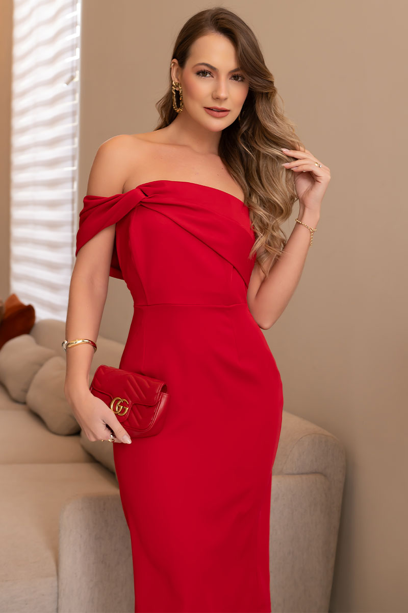 Miss Misses - Miss Misses MD TQC Dress with Asymmetrical Detail in Red - 54343024