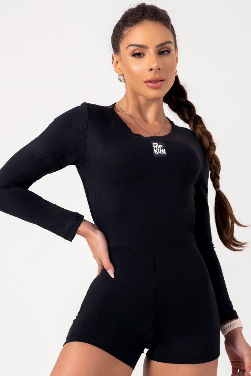 Hipkini - Movement Black Long Sleeve Romper - 33330686