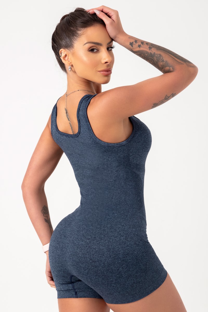 Hipkini - Seamless Blue Heather Movement Romper - 33330731