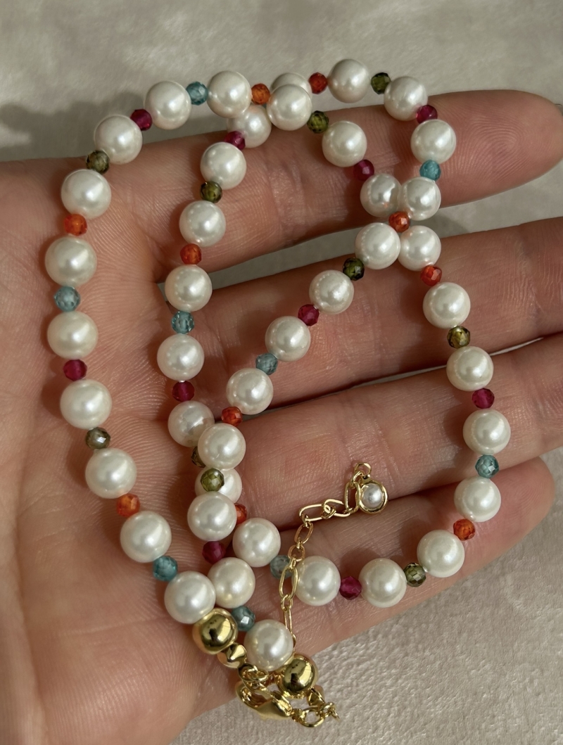 Mikabe - Shell Pearl and Rainbow Zirconia Necklace - MK1951