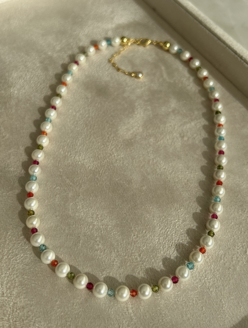 Mikabe - Shell Pearl and Rainbow Zirconia Necklace - MK1951