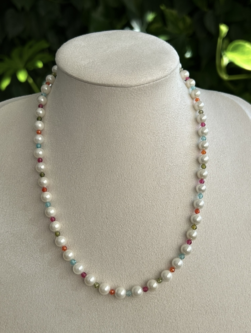 Mikabe - Shell Pearl and Rainbow Zirconia Necklace - MK1951