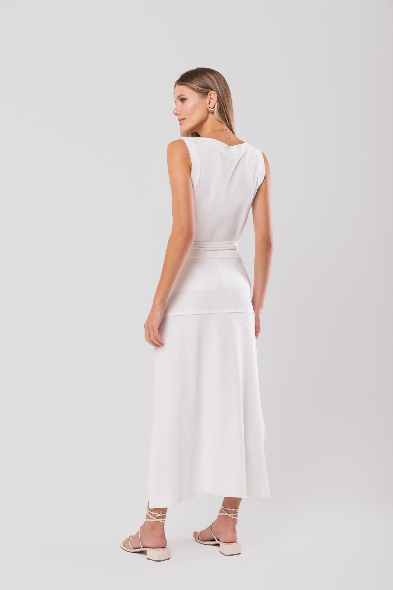 Hidrogênio - CREPE MESH MIDI SKIRT WITH SLITS OFF WHITE - 20165018