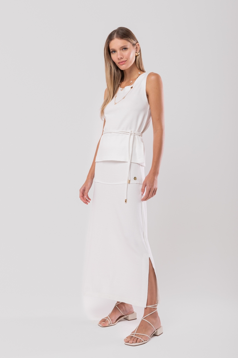 Hidrogênio - CREPE MESH MIDI SKIRT WITH SLITS OFF WHITE - 20165018