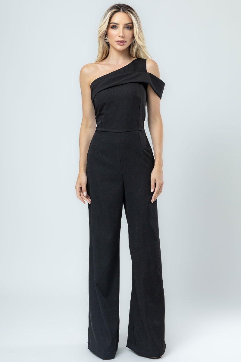 Miss Misses - Black One Shoulder Pantaloon Jumpsuit - 54346001