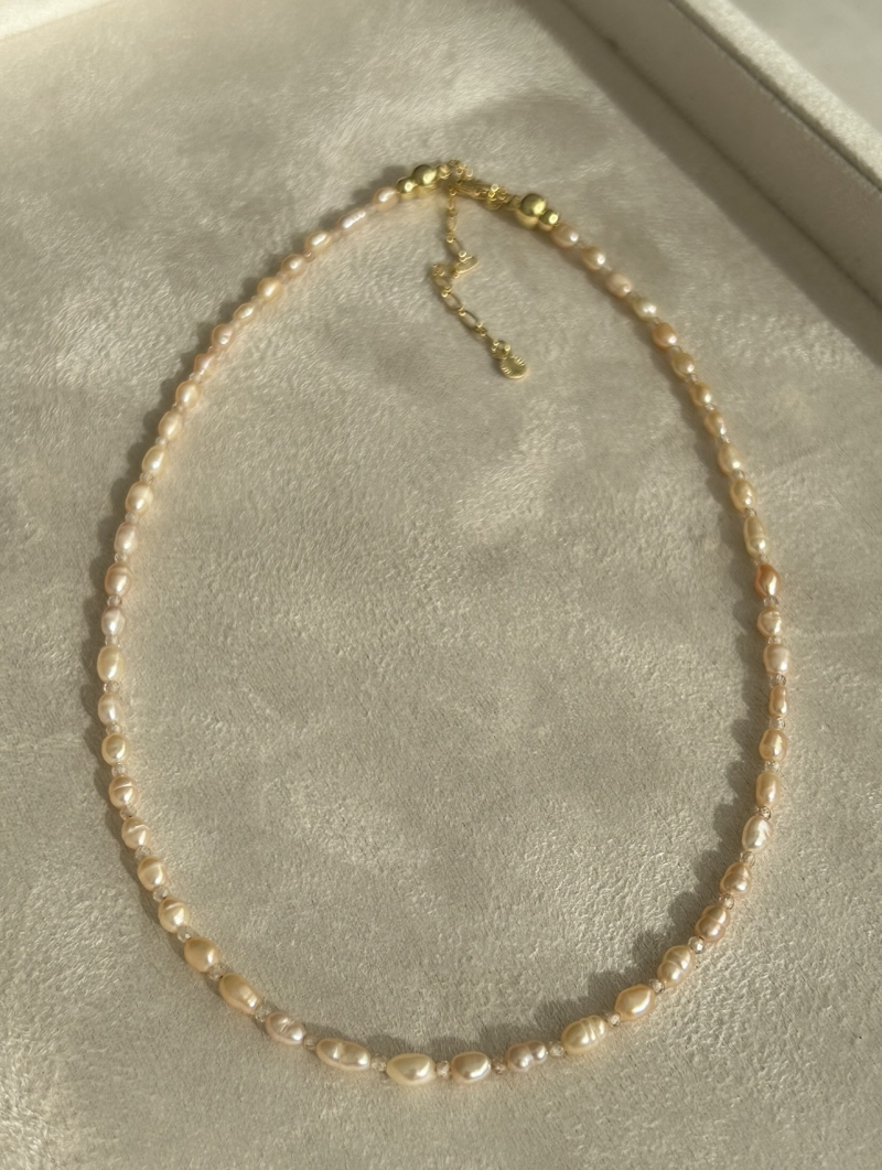 Mikabe - Peach Natural Pearl and Micro Zirconia Necklace - MK1952