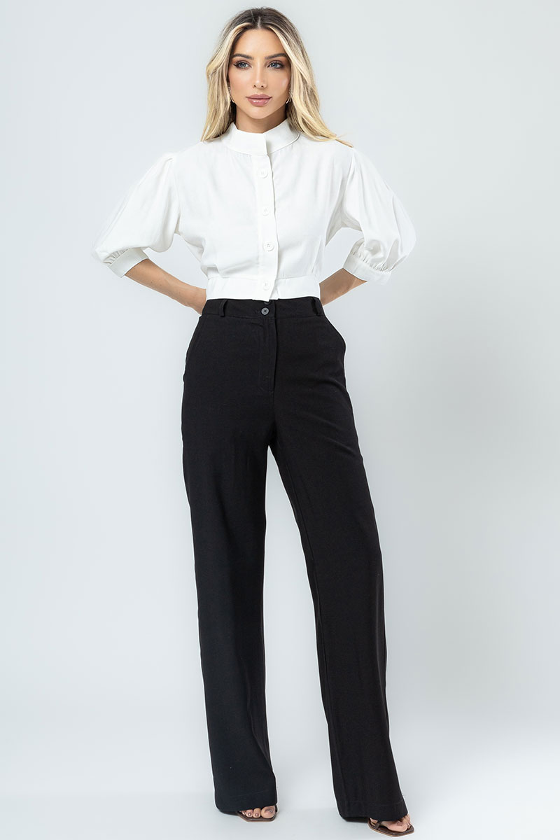 Miss Misses - Nathalia Pants With Buttons Black - 54365001