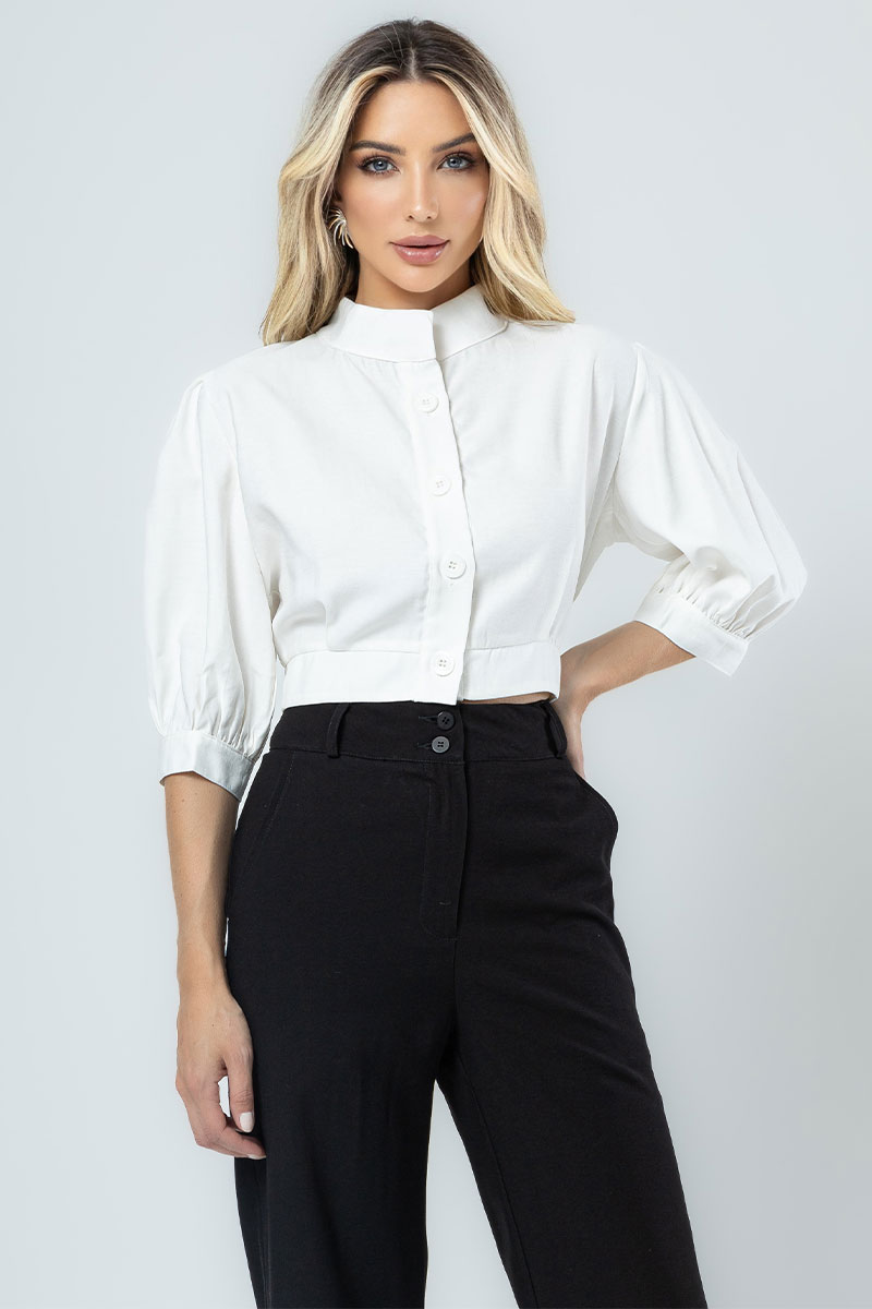 Miss Misses - Nathalia Shirt With Off White Sleeve Buttons - 80561030