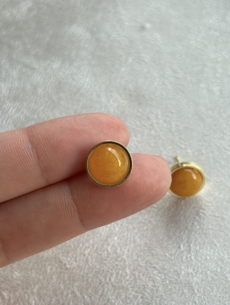 Mikabe - Yellow Jade Button Earring - MK1958