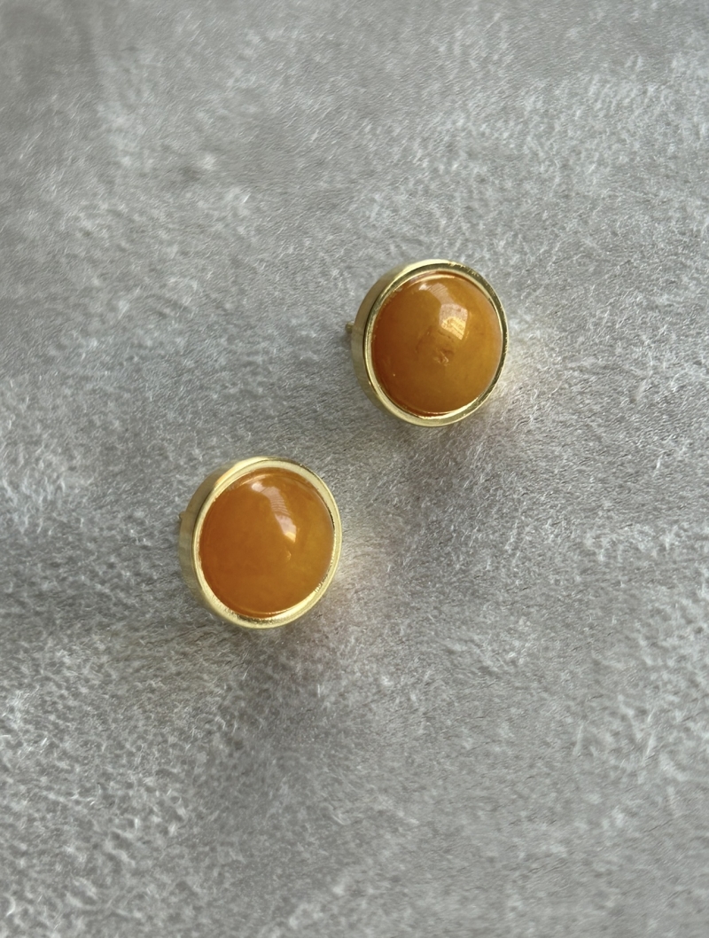 Mikabe - Yellow Jade Button Earring - MK1958