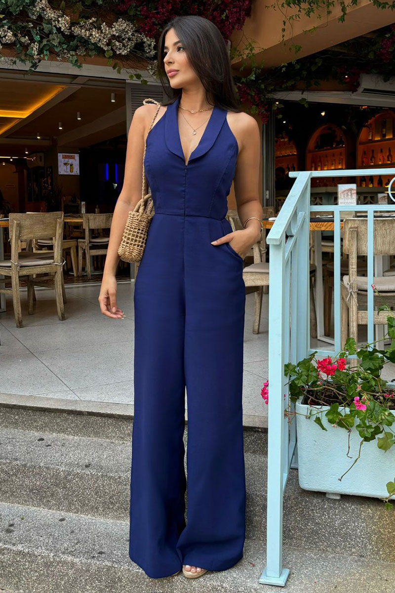 Miss Misses - Daiana Long Jumpsuit With Blue Zipper - 54386004