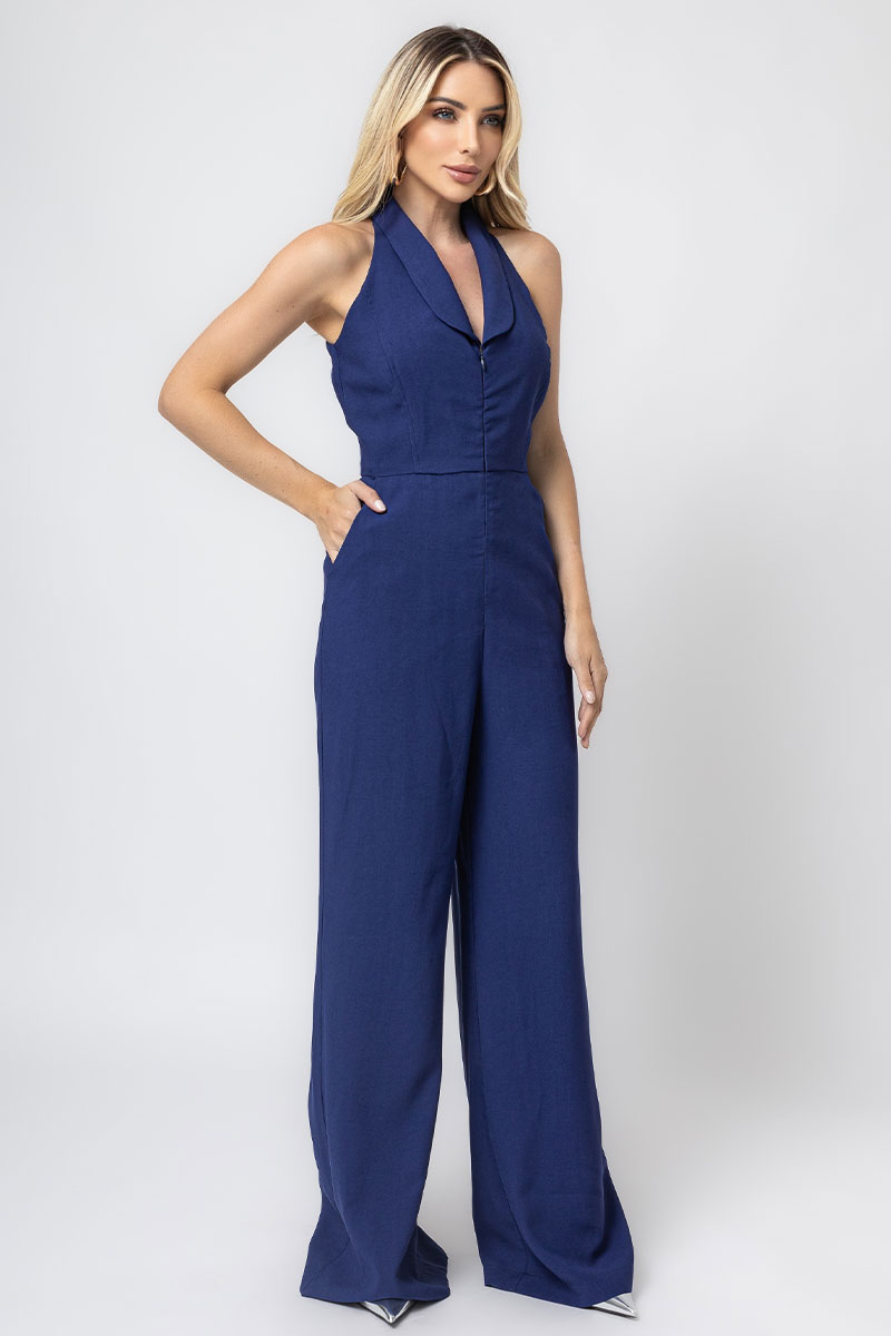 Miss Misses - Daiana Long Jumpsuit With Blue Zipper - 54386004