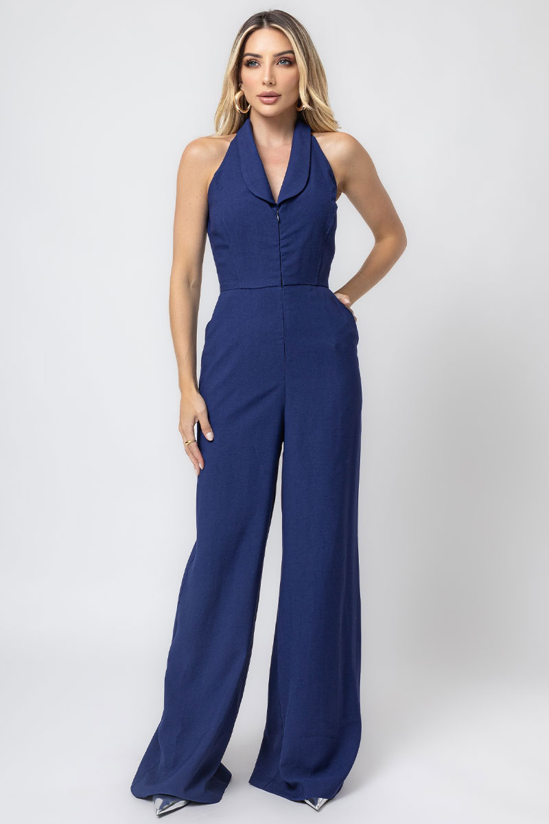 Miss Misses - Daiana Long Jumpsuit With Blue Zipper - 54386004