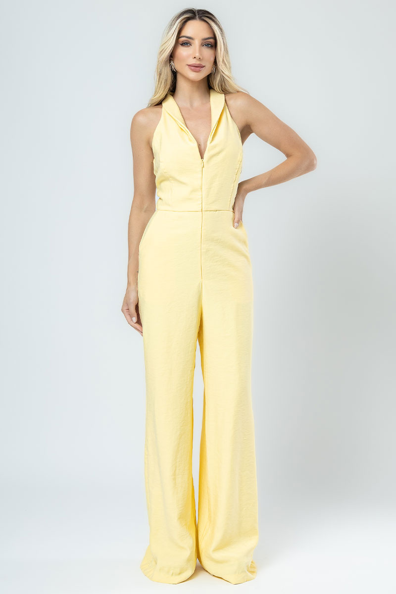 Miss Misses - Daiana Long Jumpsuit With Yellow Zipper - 54386003