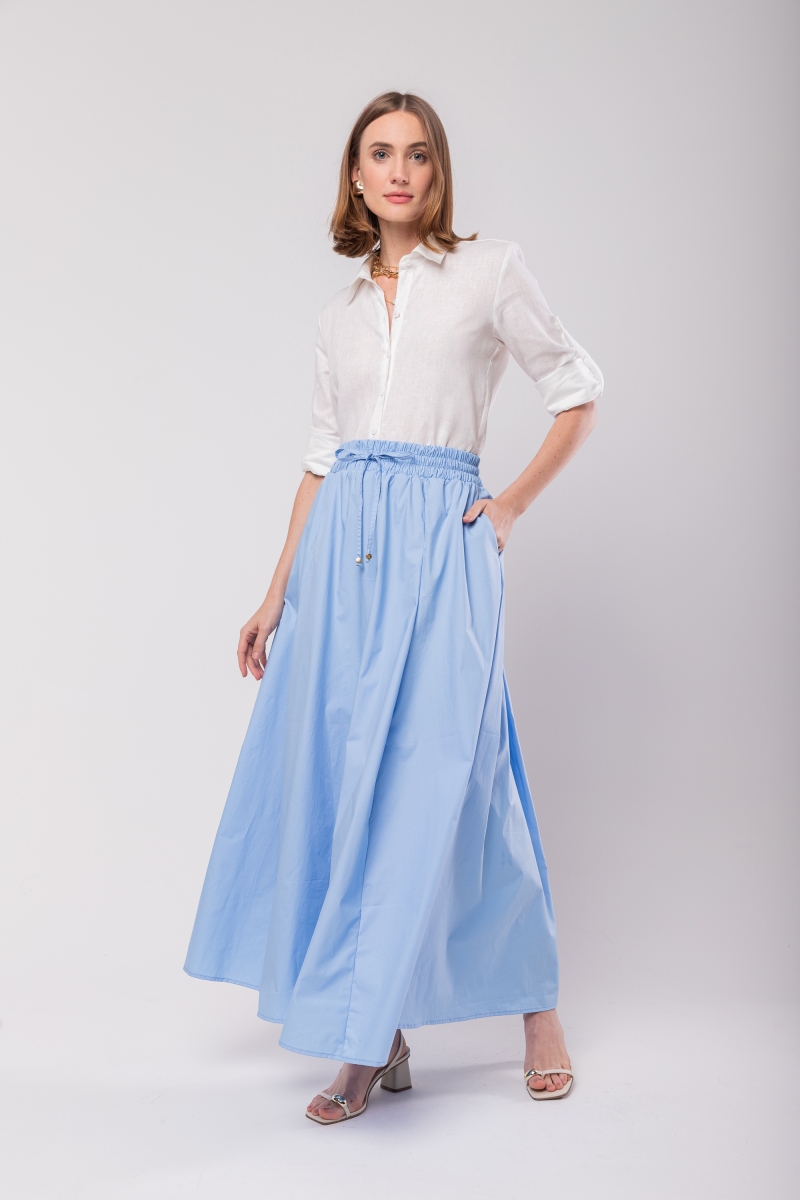 Hidrogênio - LADY LONG SKIRT WITH ELASTIC TRICOLINE RIBBON IN BABY BLUE - 20108111