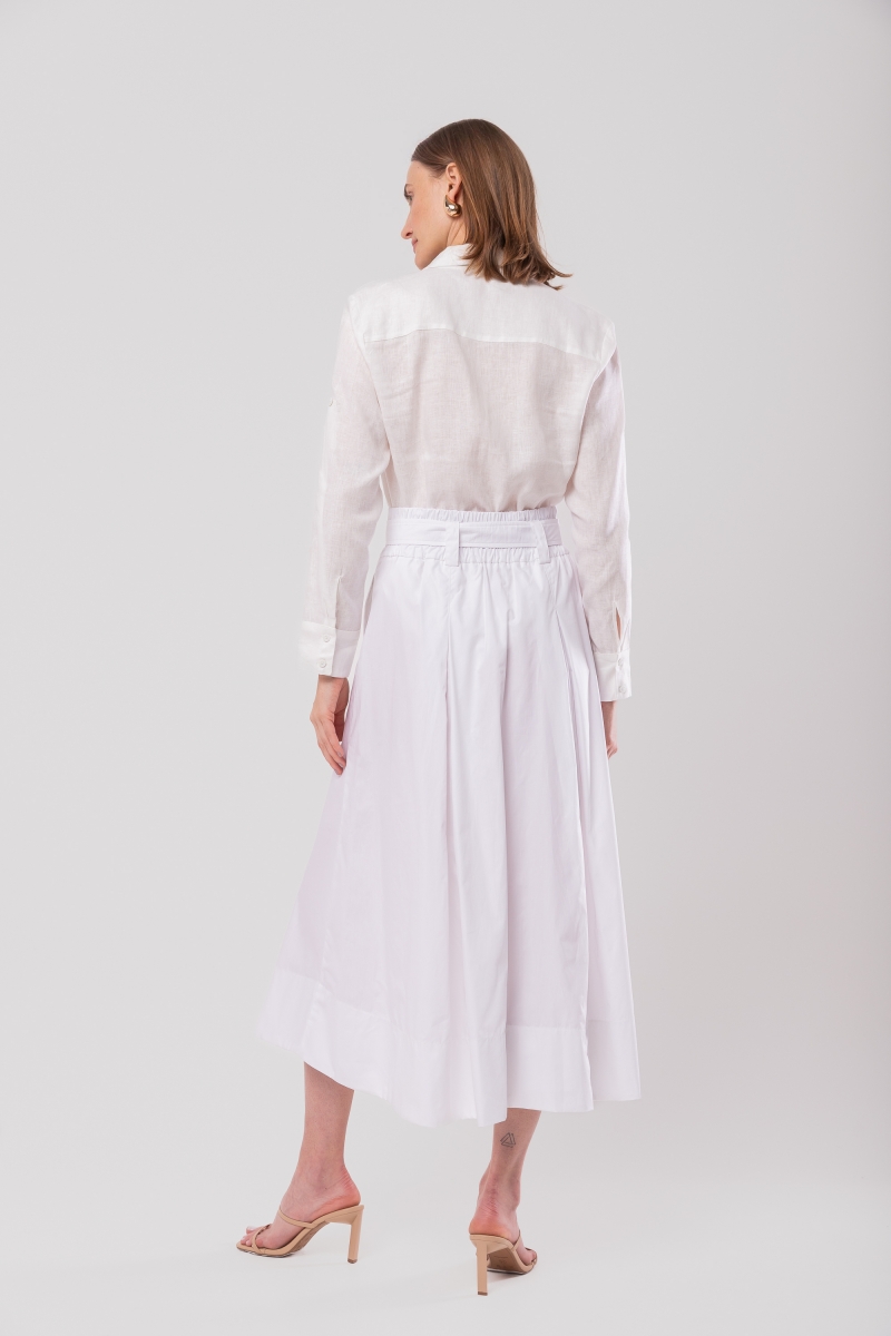 Hidrogênio - MIDI SKIRT WITH BELT AND PLEATS IN WHITE TRICOLINE - 20156002