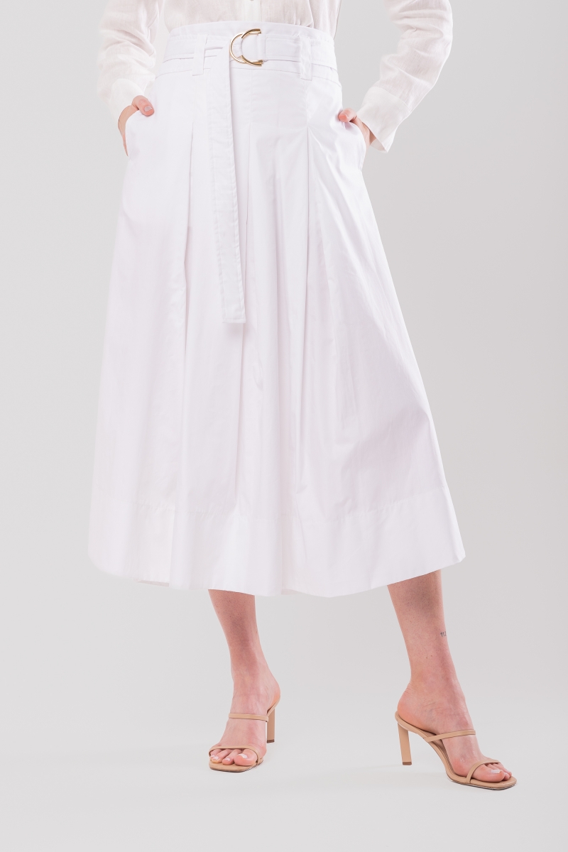 Hidrogênio - MIDI SKIRT WITH BELT AND PLEATS IN WHITE TRICOLINE - 20156002