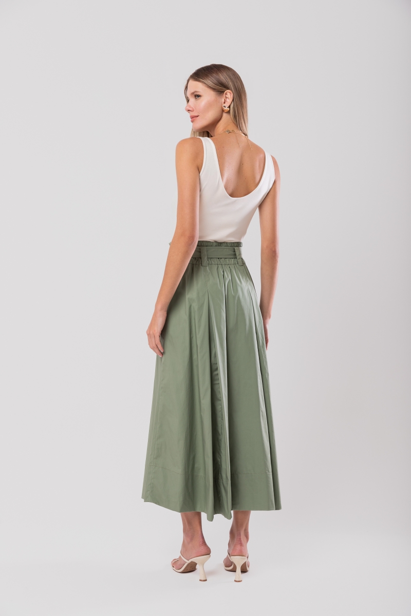 Hidrogênio - MIDI SKIRT WITH BELT AND MILITARY TRICOLINE PLEATS - 20156005