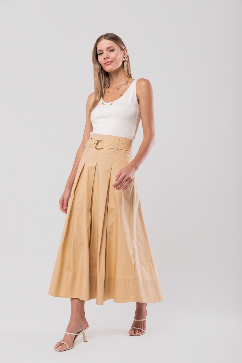 Hidrogênio - MIDI SKIRT WITH BELT AND PLEATS IN TRICOLINE TERRA - 20156332