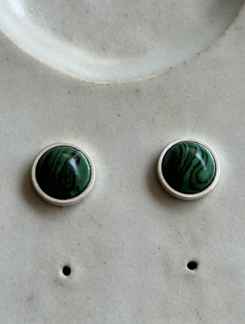 Mikabe - Malachite Silver Button Earring - MK1962