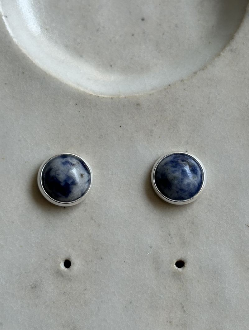 Mikabe - Silver Sodalite Button Earring - MK1963