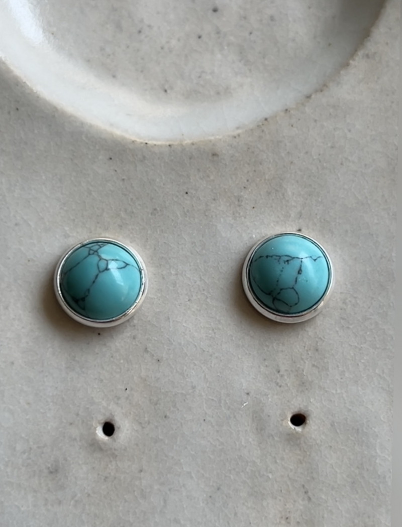 Mikabe - Howlite Turquoise Silver Button Earring - MK1964