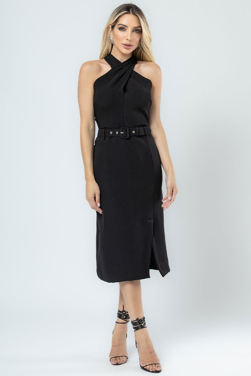 Miss Misses - Kelly Wrap Dress with Black Belt - 80542001