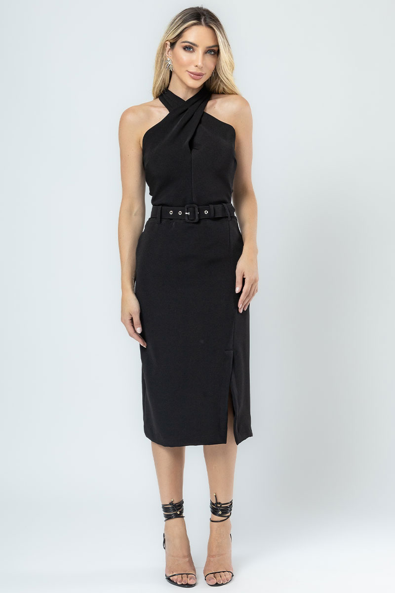 Miss Misses - Kelly Wrap Dress with Black Belt - 80542001