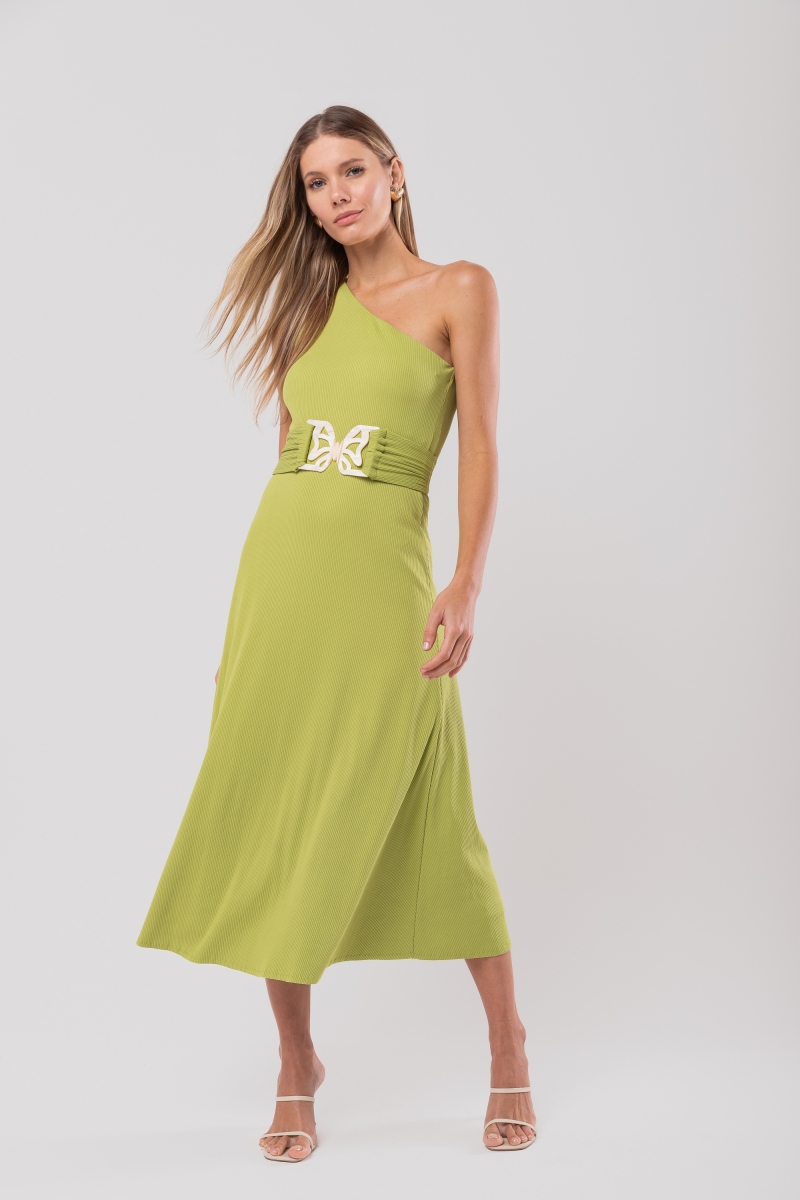 Hidrogênio - ONE SHOULDER MIDI DRESS WITH BUTTERFLY BUCKLE BELT ROSEMARY - 20176558