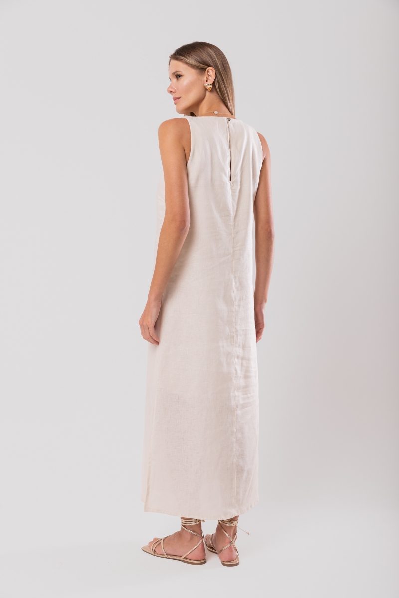 Hidrogênio - NATURAL LINEN MIDI DRESS WITH SLIT - 20171182