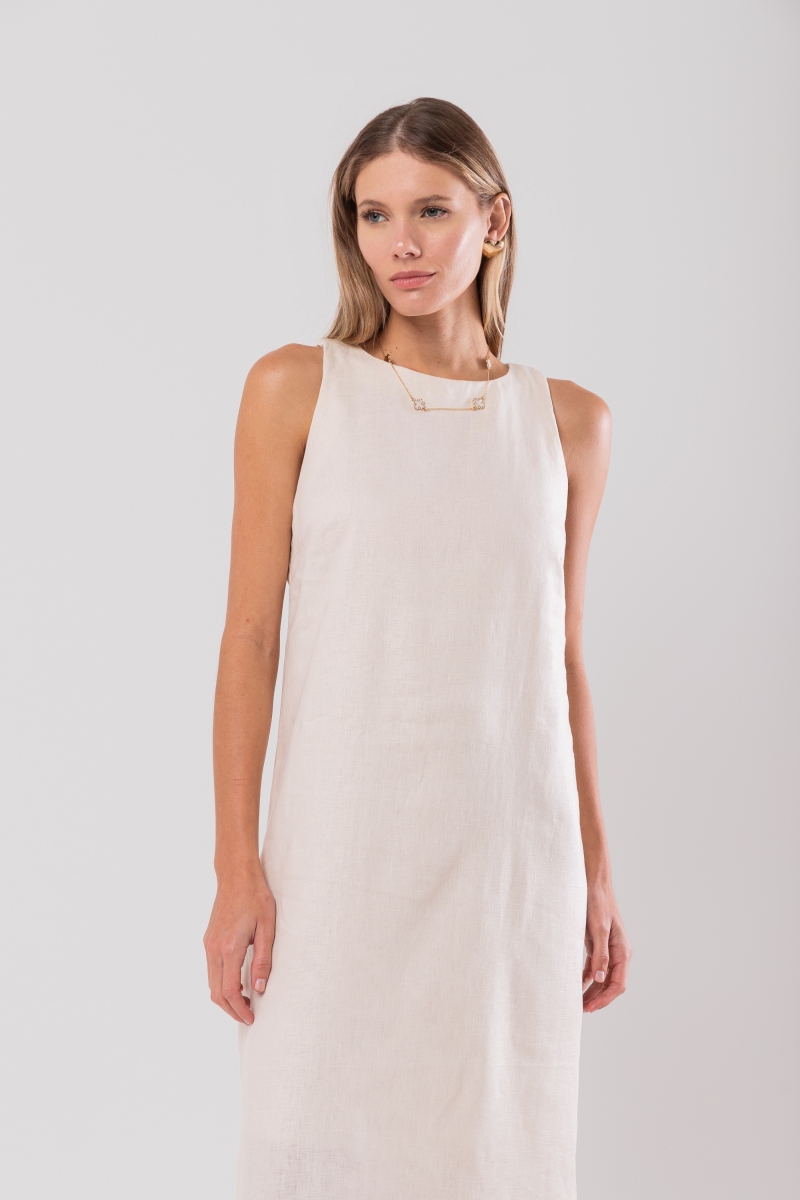 Hidrogênio - NATURAL LINEN MIDI DRESS WITH SLIT - 20171182