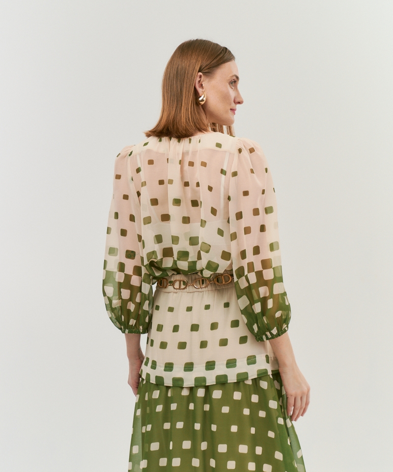 Hidrogênio - GREEN CHIFFON PRINTED DRESS WITH TIE-UP ROLLER - 20145009