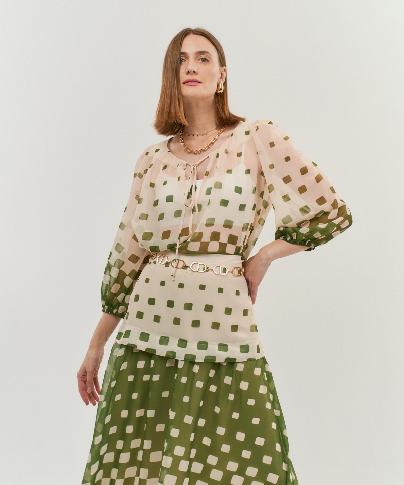 Hidrogênio - GREEN CHIFFON PRINTED DRESS WITH TIE-UP ROLLER - 20145009