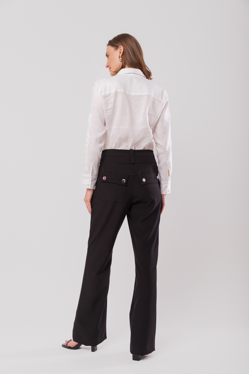 Hidrogênio - RITA BLACK TAILORED FLARE PANTS WITH POCKETS - 20158001