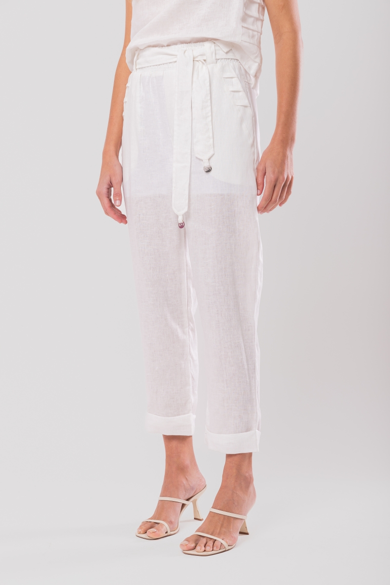 Hidrogênio - CARROT PANTS WITH ELASTIC RIBBON AND PLEATS ANA OFF WHITE - 20140018