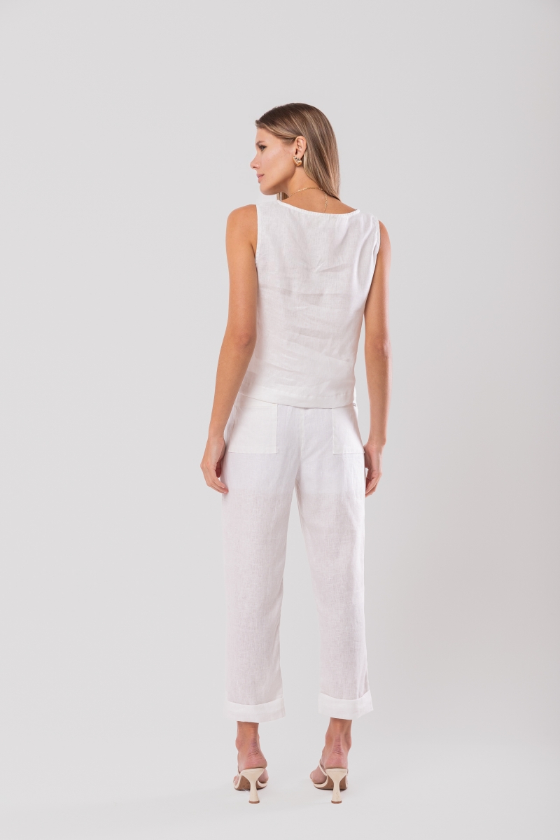 Hidrogênio - OFF-WHITE LINEN TANK TOP WITH SIDE PLEATS - 20139018