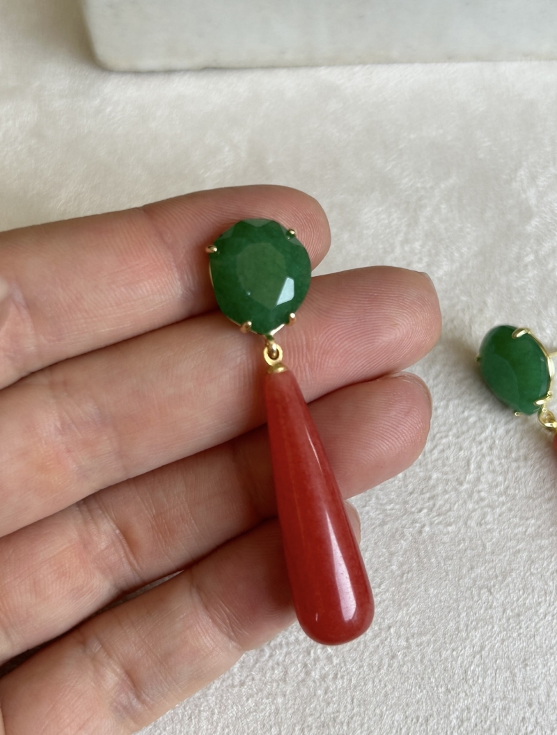 Mikabe - Burano Earring Green and Red Jade Stone - MK1973