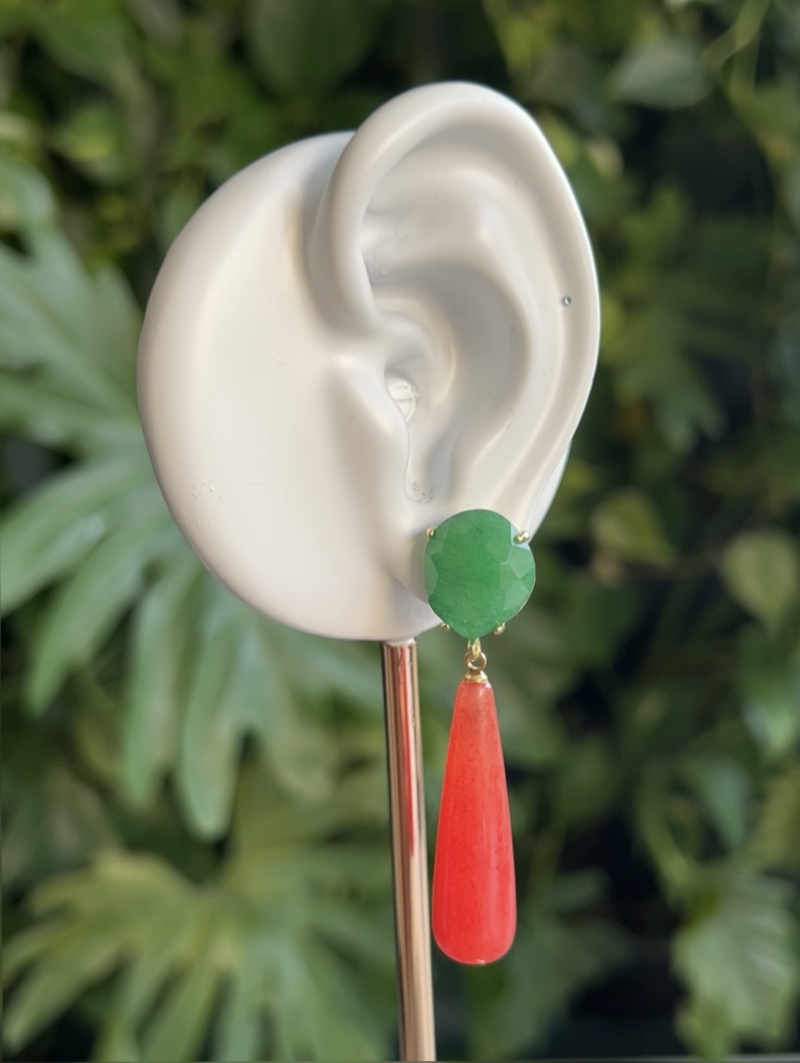 Mikabe - Burano Earring Green and Red Jade Stone - MK1973