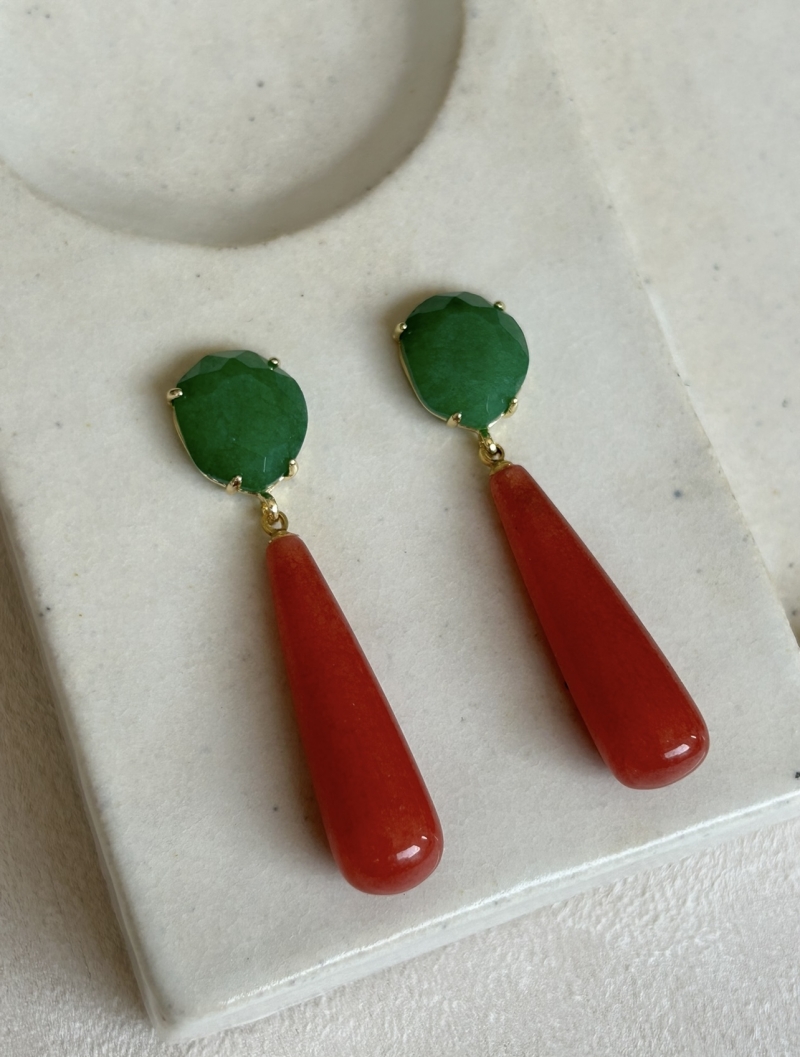 Mikabe - Burano Earring Green and Red Jade Stone - MK1973