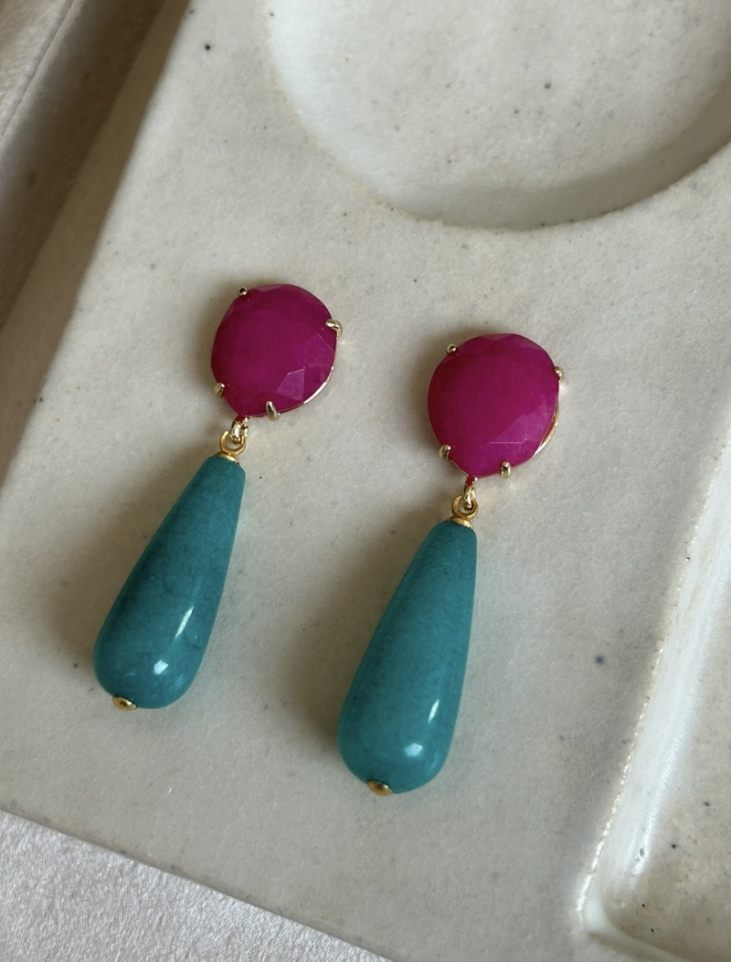 Mikabe - Burano Earring Pink Jade Stone and Amazonite Jade - MK1974