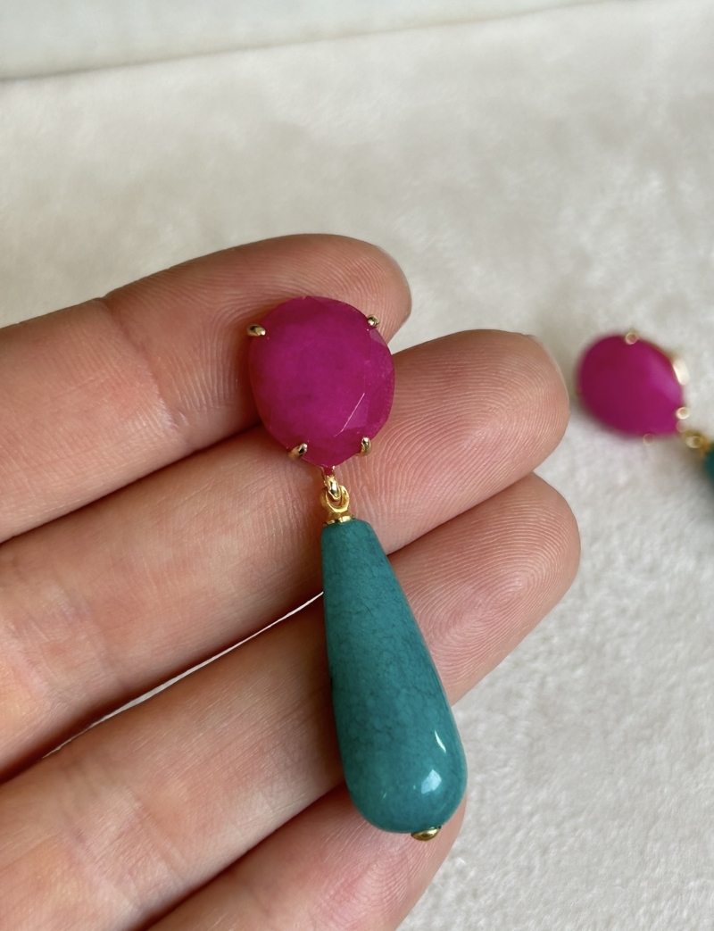 Mikabe - Burano Earring Pink Jade Stone and Amazonite Jade - MK1974