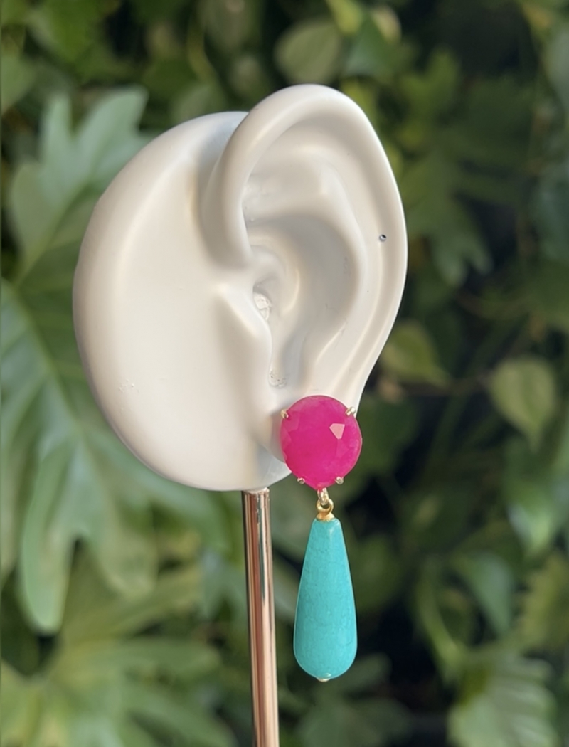 Mikabe - Burano Earring Pink Jade Stone and Amazonite Jade - MK1974