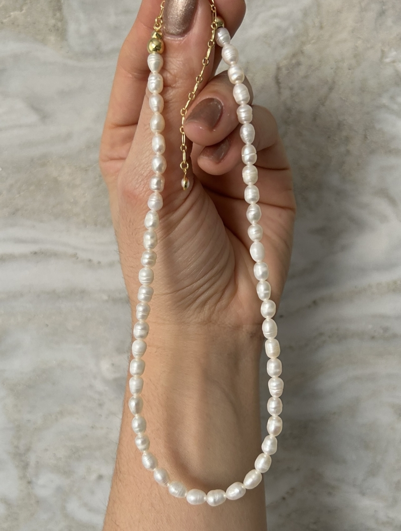 Mikabe - Natural Oval Pearl Necklace P - MK1978