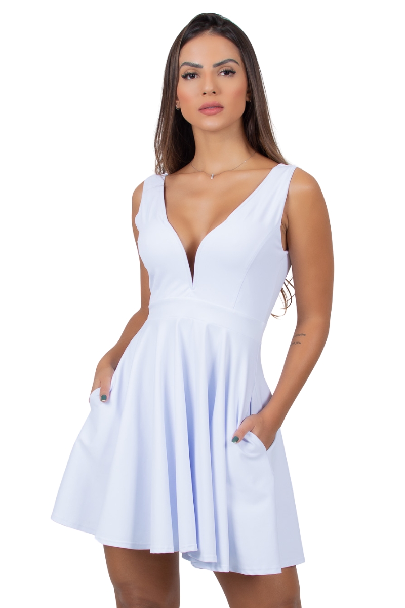 Miss Misses - Leticia Dress With Pocket and Underwire V-Neck Off White - 54393030