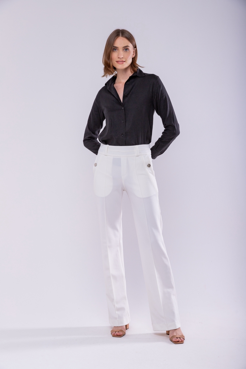 Hidrogênio - KIARA OFF WHITE FLARE PANTS - 19654018