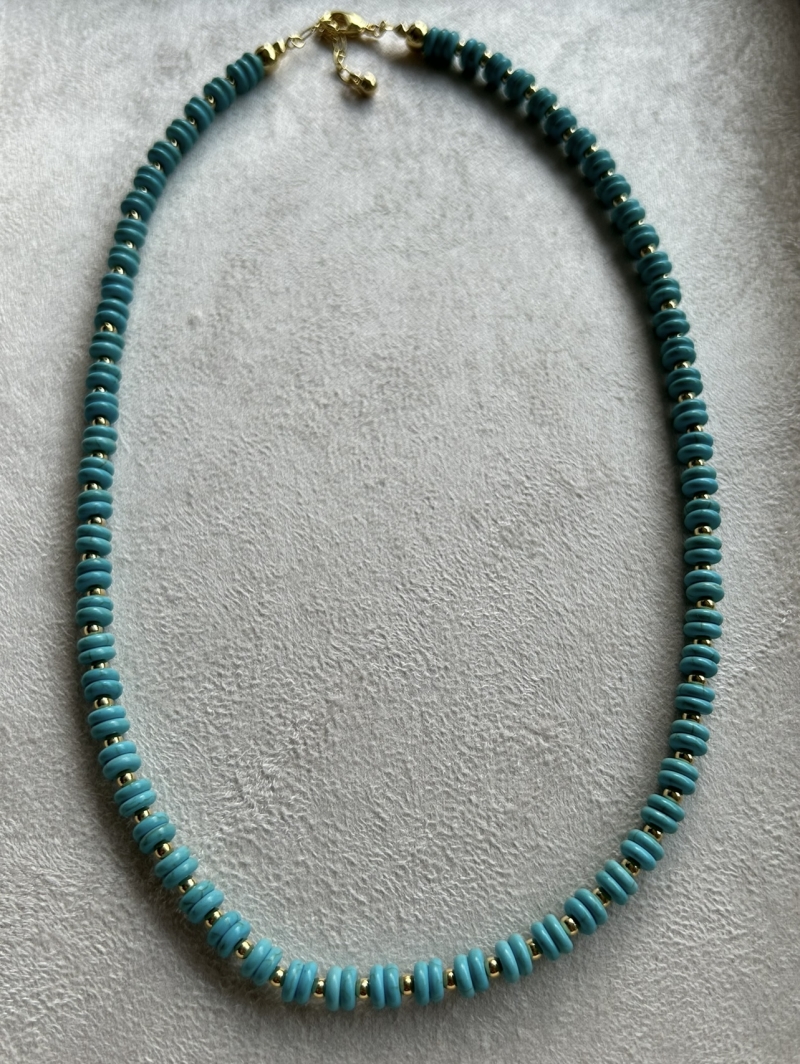 Mikabe - Turquoise Howlite Stone Disc Necklace - MK1981