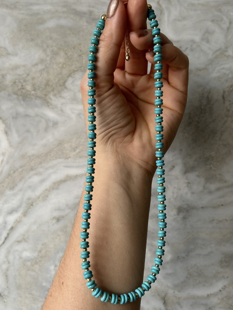 Mikabe - Turquoise Howlite Stone Disc Necklace - MK1981