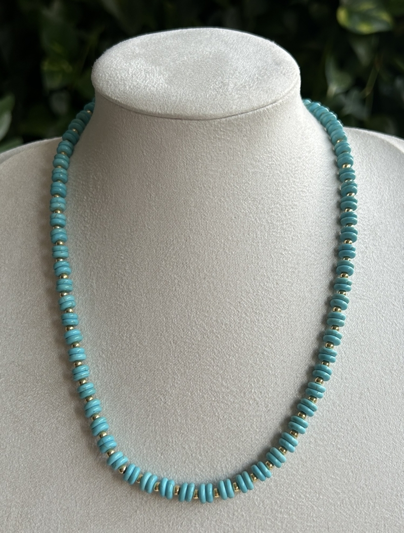 Mikabe - Turquoise Howlite Stone Disc Necklace - MK1981