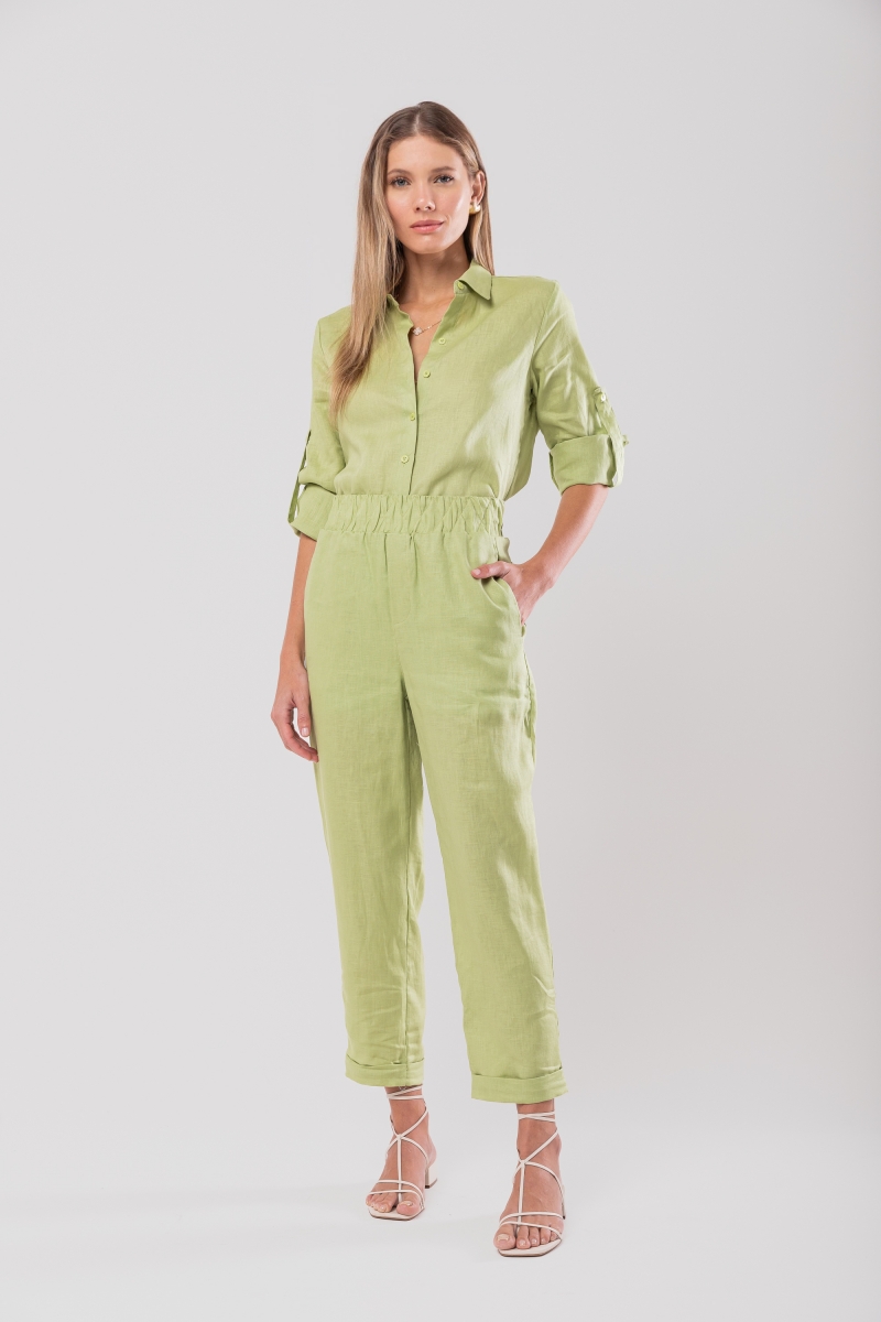 Hidrogênio - CARROT POLIANA 100% GREEN LINEN PANTS - 19886009