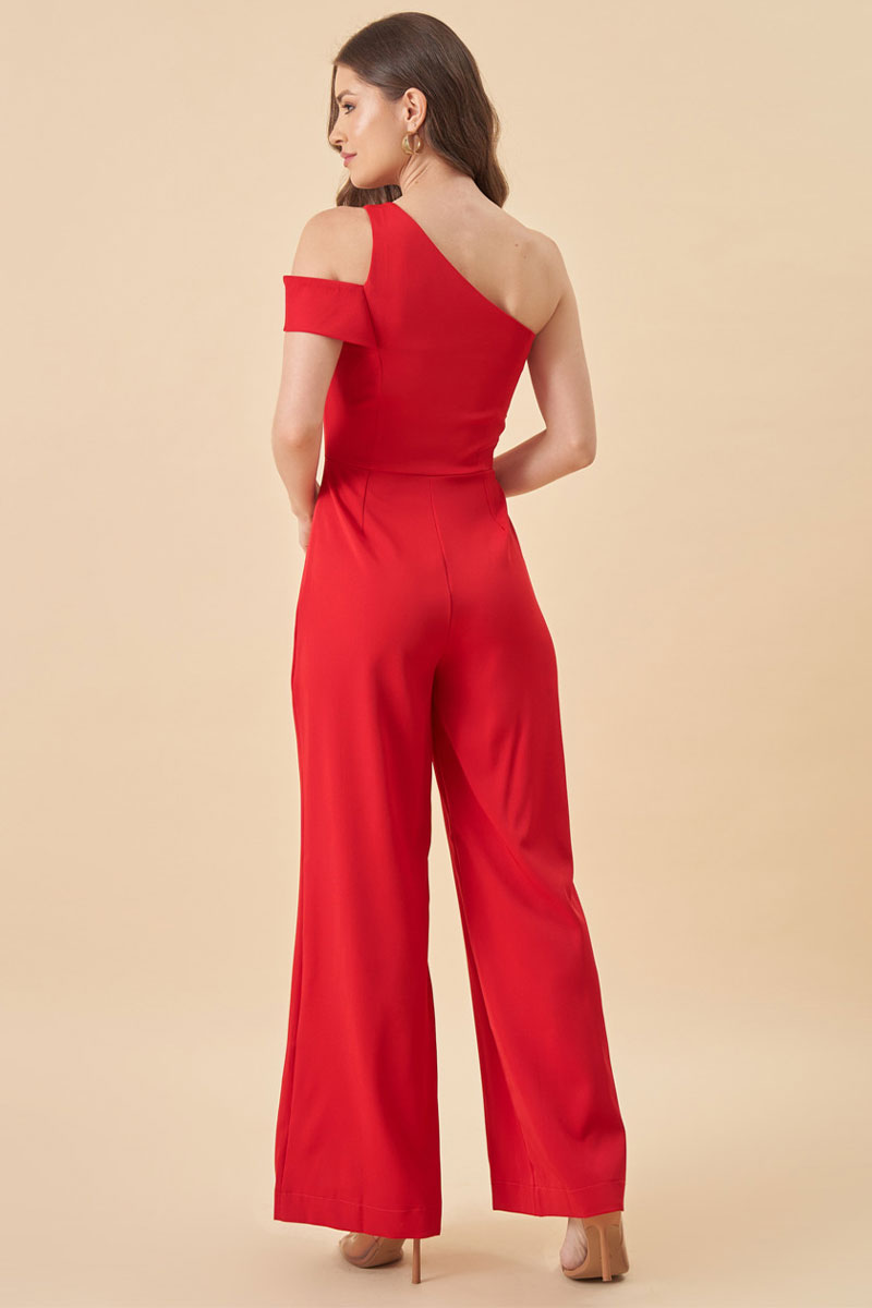 Miss Misses - Red One Shoulder Pantaloon Jumpsuit - 54346024